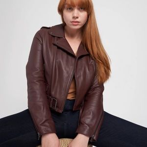 EUC Universal Standard LEERON LEATHER MOTO JACKET Chili Chocolate Sz.Sm(14/16)